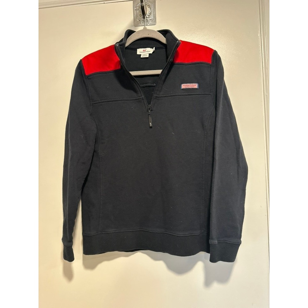 Vineyard Vines Quarter Zip Sz:M Preppy Pullover Navy Red coastal Sweatshirt